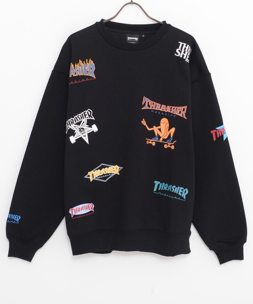 THRASHER（スラッシャー）の「『THRASHER/スラッシャー』総柄プリント＆刺繍C/N長袖 トレーナー （スウェット・レディース・グリーン/ブラック/ネイビー/ホワイト・L/M）」の14枚目の写真