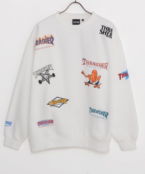 THRASHER（スラッシャー）の「『THRASHER/スラッシャー』総柄プリント＆刺繍C/N長袖 トレーナー （スウェット・レディース・グリーン/ブラック/ネイビー/ホワイト・L/M）」の12枚目の写真