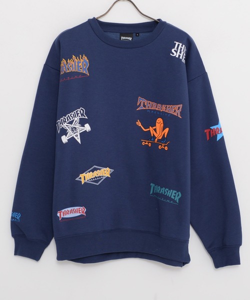 THRASHER（スラッシャー）の「『THRASHER/スラッシャー』総柄プリント＆刺繍C/N長袖 トレーナー （スウェット・レディース・グリーン/ブラック/ネイビー/ホワイト・L/M）」の18枚目の写真