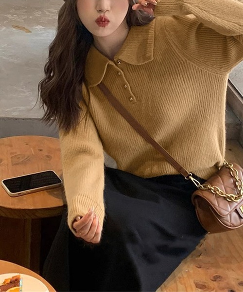 MaxMara ボタン付きリブニットセーター ゴールドぷっくり丸ボタンリブニットセーター（ニット/セーター