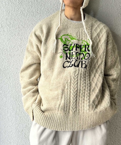 SENSE OF PLACE by URBAN RESEARCH（センスオブプレイスバイアーバンリサーチ）の「『別注』SHUHEI KOKI×SENSE OF PLACE　プリントニット（ニット/セーター・メンズ・ブルー/ライトベージュ/ダークブラウン・MEDIUM/LARGE）」の4枚目の写真