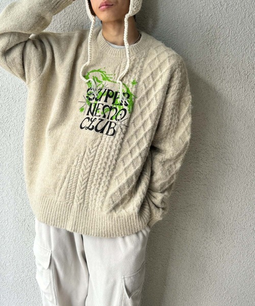 SENSE OF PLACE by URBAN RESEARCH（センスオブプレイスバイアーバンリサーチ）の「『別注』SHUHEI KOKI×SENSE OF PLACE　プリントニット（ニット/セーター・メンズ・ブルー/ライトベージュ/ダークブラウン・MEDIUM/LARGE）」の5枚目の写真