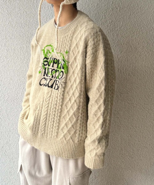 SENSE OF PLACE by URBAN RESEARCH（センスオブプレイスバイアーバンリサーチ）の「『別注』SHUHEI KOKI×SENSE OF PLACE　プリントニット（ニット/セーター・メンズ・ブルー/ライトベージュ/ダークブラウン・MEDIUM/LARGE）」の6枚目の写真