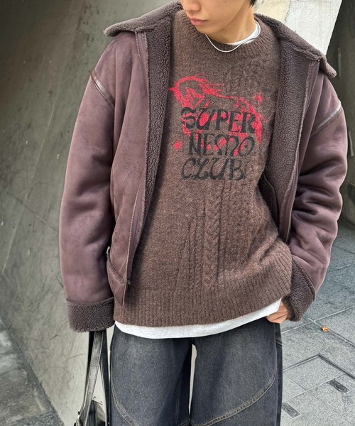 SENSE OF PLACE by URBAN RESEARCH（センスオブプレイスバイアーバンリサーチ）の「『別注』SHUHEI KOKI×SENSE OF PLACE　プリントニット（ニット/セーター・メンズ・ブルー/ライトベージュ/ダークブラウン・MEDIUM/LARGE）」の10枚目の写真