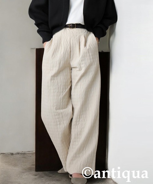 antiqua(アンティカ)の「シワ加工パンツ(その他パンツ・レディース・ブラック/ホワイト・MEDIUM/LARGE)」の1枚目の写真