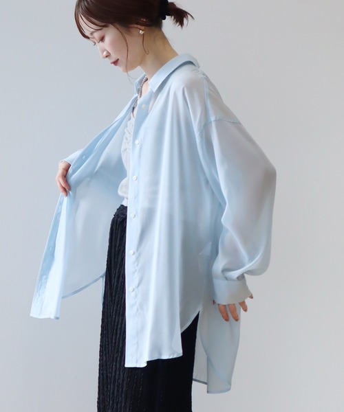 earth music&ecology（アースミュージックアンドエコロジー）の「【WEB限定】シアーシャツ（シャツ/ブラウス・レディース・ブルー/ストライプ/オフホワイト/ブラック・FREE）」の3枚目の写真