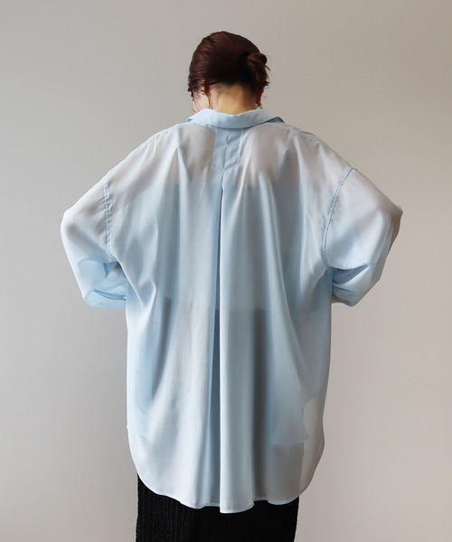 earth music&ecology（アースミュージックアンドエコロジー）の「【WEB限定】シアーシャツ（シャツ/ブラウス・レディース・ブルー/ストライプ/オフホワイト/ブラック・FREE）」の6枚目の写真