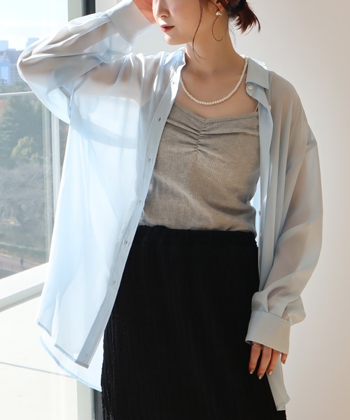 earth music&ecology（アースミュージックアンドエコロジー）の「【WEB限定】シアーシャツ（シャツ/ブラウス・レディース・ブルー/ストライプ/オフホワイト/ブラック・FREE）」の5枚目の写真