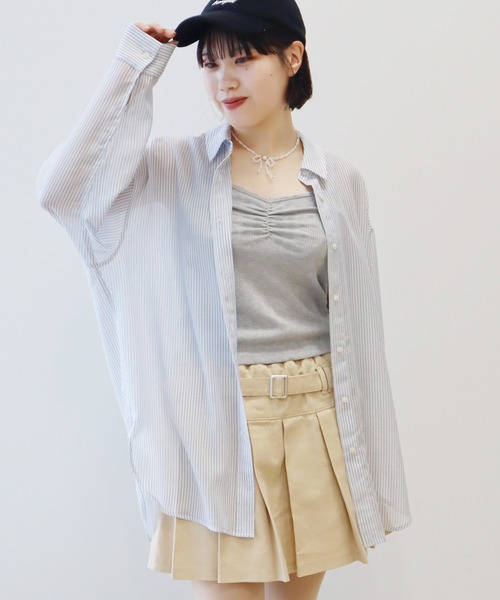 earth music&ecology（アースミュージックアンドエコロジー）の「【WEB限定】シアーシャツ（シャツ/ブラウス・レディース・ブルー/ストライプ/オフホワイト/ブラック・FREE）」の14枚目の写真