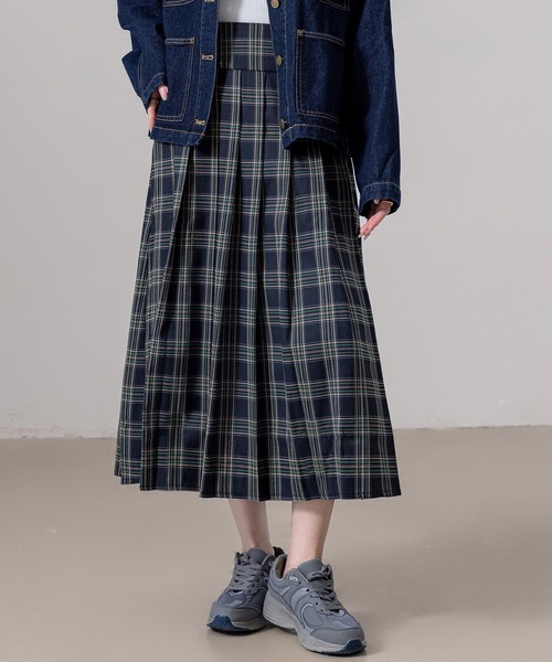 DAY CLOSET（デイ クローゼット）の「【大きいサイズ有/ハイウエスト/裏地付き/消しプリーツ/ロング丈】クラシカルチェック柄フレアスカート レディース（スカート・レディース・ネイビー/ブラック・L/S/M）」の11枚目の写真