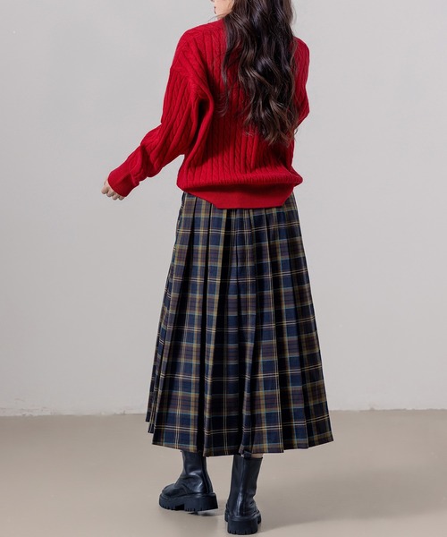 DAY CLOSET（デイ クローゼット）の「【大きいサイズ有/ハイウエスト/裏地付き/消しプリーツ/ロング丈】クラシカルチェック柄フレアスカート レディース（スカート・レディース・ネイビー/ブラック・L/S/M）」の20枚目の写真
