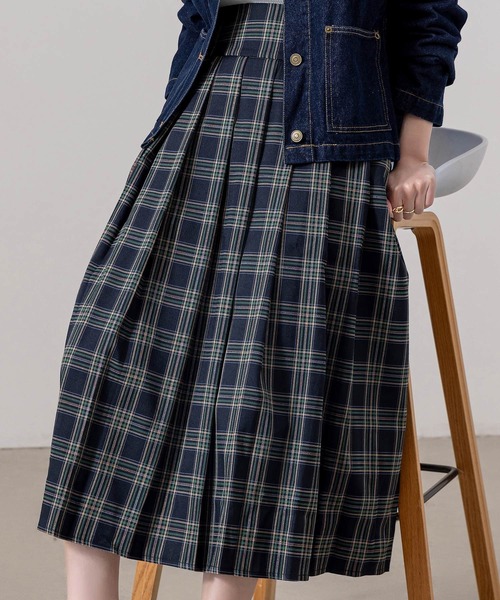 DAY CLOSET（デイ クローゼット）の「【大きいサイズ有/ハイウエスト/裏地付き/消しプリーツ/ロング丈】クラシカルチェック柄フレアスカート レディース（スカート・レディース・ネイビー/ブラック・L/S/M）」の12枚目の写真