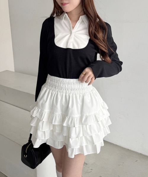 ナイスクラップ NICECLAUP パイピングジャケット ティアードミニスカート ナイスクラップ NICECLAUP パイピングジャケット ティアードミニ