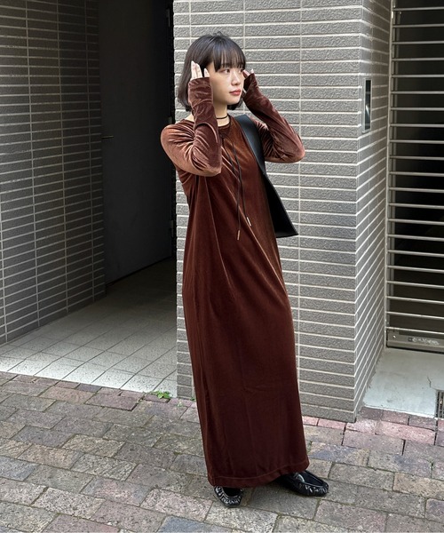 セール】【TALL/2Tサイズあり】ベロアロングワンピース（ワンピース