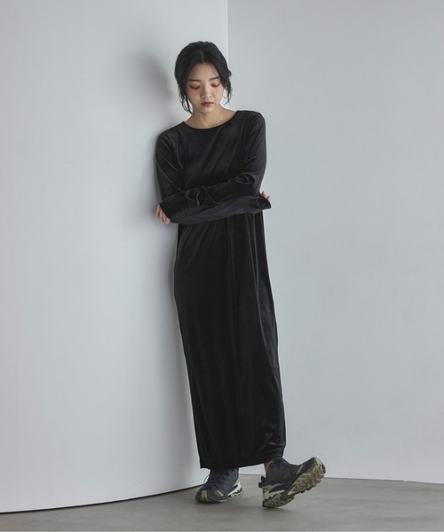 PREFERENCE PARTYS 高級 ロングワンピース ベロア 黒 2ピース □レースジャボベロアロングワンピース/an3 Limited [47DE03j002