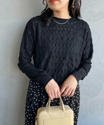 [mizuiro ind/ミズイロインド] シアー柄編み ロングスリーブカットソー