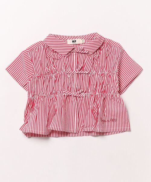 KP（ケーピー）の「サッカーストライプ前リボン付きブラウス(110～160)（シャツ/ブラウス・キッズ・レッド/ブルー・110cm/120cm/130cm/140cm/150cm/160cm）」の2枚目の写真