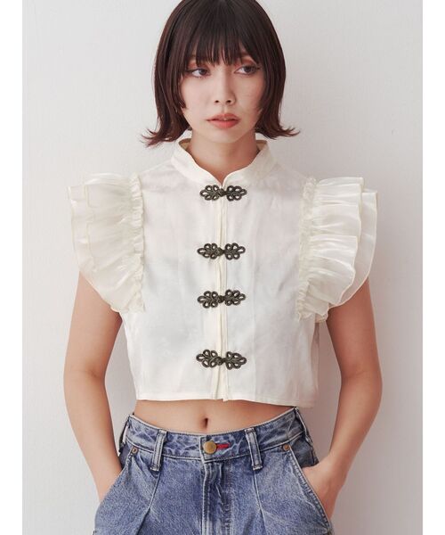 jouetie（ジュエティ）の「ドッキングフリルチャイナブラウス【セットアップ対応】（シャツ/ブラウス・レディース・オフホワイト/ブルー/ブラック・MEDIUM）」の12枚目の写真
