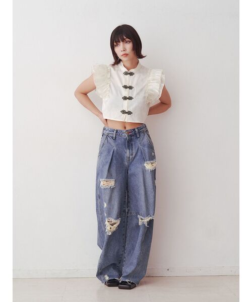 jouetie（ジュエティ）の「ドッキングフリルチャイナブラウス【セットアップ対応】（シャツ/ブラウス・レディース・オフホワイト/ブルー/ブラック・MEDIUM）」の14枚目の写真