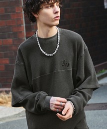 SWAGVIBE（スワッグバイブ）の「【SWAGVIBE】Fake Layered Logo Pigment Dye Waffle Short Long Tee（Tシャツ/カットソー）」