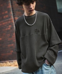 SWAGVIBE（スワッグバイブ）の「【SWAGVIBE】Fake Layered Logo Pigment Dye Waffle Short Long Tee（Tシャツ/カットソー）」