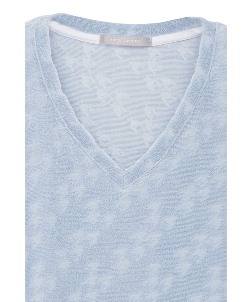 セール】HIGH STREET∴バイヤス千鳥パイルジャカードVネック半袖