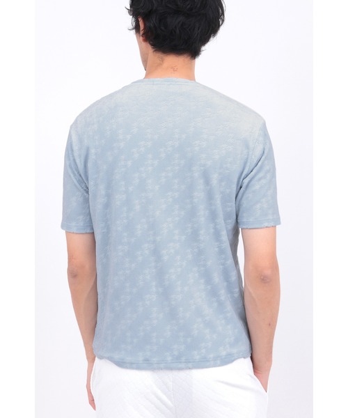 HIGH STREET(ハイストリート)の「HIGH STREET∴バイヤス千鳥パイルジャカードVネック半袖カットソー(Tシャツ/カットソー・メンズ・グレー/ブルー系2/ホワイト・M/LL/L)」の16枚目の写真