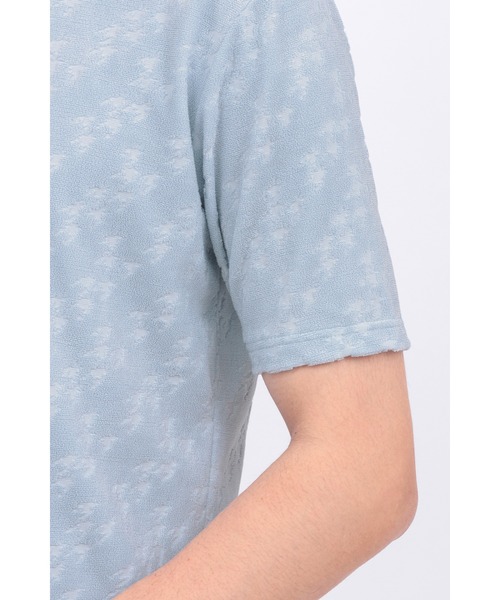 HIGH STREET∴バイヤス千鳥パイルジャカードVネック半袖カットソー セール】HIGH STREET∴バイヤス千鳥パイルジャカードVネック半袖