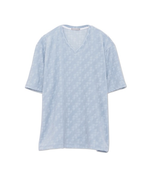 HIGH STREET(ハイストリート)の「HIGH STREET∴バイヤス千鳥パイルジャカードVネック半袖カットソー(Tシャツ/カットソー・メンズ・グレー/ブルー系2/ホワイト・M/LL/L)」の21枚目の写真