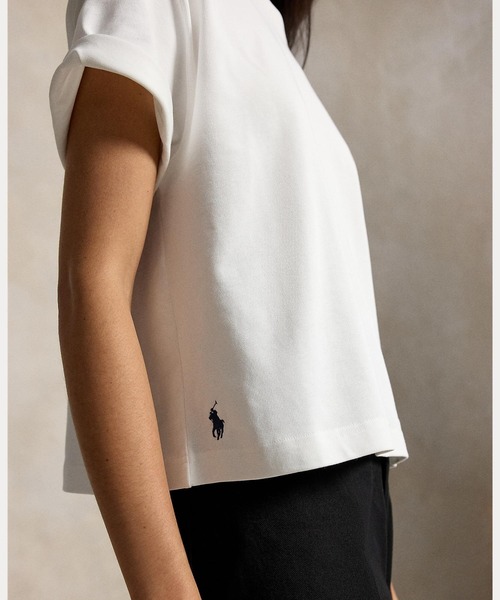 POLO RALPH LAUREN（ポロ ラルフ ローレン）の「コットン ジャージー クロップド クルーネック Tシャツ（Tシャツ/カットソー・レディース・ホワイト・XS/S/M/L/XL）」の7枚目の写真