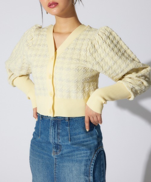 rienda（リエンダ）の「2WAYチェックパターンニットカーディガントップス（カーディガン/ボレロ・レディース・ブラック/ベージュ/イエロー・FREE）」の3枚目の写真