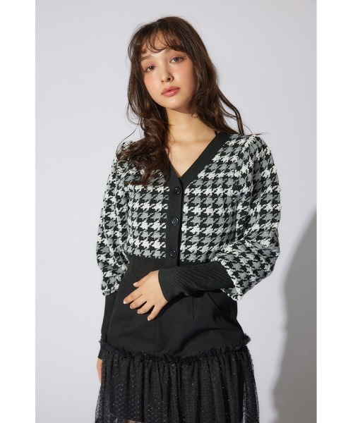 rienda（リエンダ）の「2WAYチェックパターンニットカーディガントップス（カーディガン/ボレロ・レディース・ブラック/ベージュ/イエロー・FREE）」の4枚目の写真