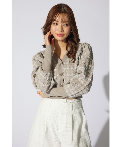 rienda（リエンダ）の「2WAYチェックパターンニットカーディガントップス（カーディガン/ボレロ・レディース・ブラック/ベージュ/イエロー・FREE）」の12枚目の写真