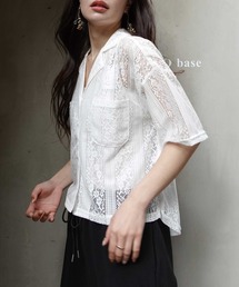 CORNERS | レースオープンカラー半袖シャツ(シャツ/ブラウス)