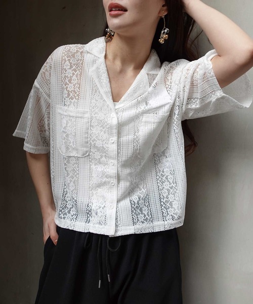 シャツ/ブラウス(半袖/袖なし) Drawer - yonfa  toromi shirt white WOMEN 37.5Technologyメッシュ 半袖シャツ ホワイト 071644011