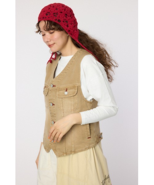 RODEO CROWNS WIDE BOWL（ロデオクラウンズワイドボウル）の「V CUT デニムベスト（ベスト・レディース・ブルー/ブラウン・FREE）」の10枚目の写真