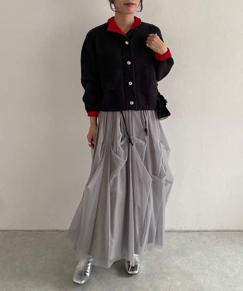 ECLAM(クラム)の「タックデザインチュールスカート(スカート・レディース・ブラック/オフホワイト/グレー・M)」の18枚目の写真