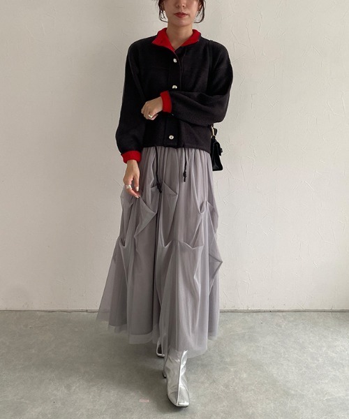 ECLAM(クラム)の「タックデザインチュールスカート(スカート・レディース・ブラック/オフホワイト/グレー・M)」の19枚目の写真