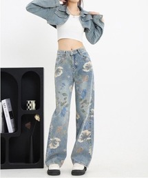 【LAMPOON】フラワープリントデニムパンツ