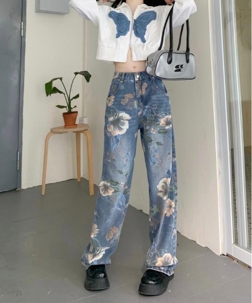 UP START（アップスタート）の「【LAMPOON】フラワープリントデニムパンツ（デニムパンツ・レディース・ブルー・MEDIUM/LARGE）」の6枚目の写真