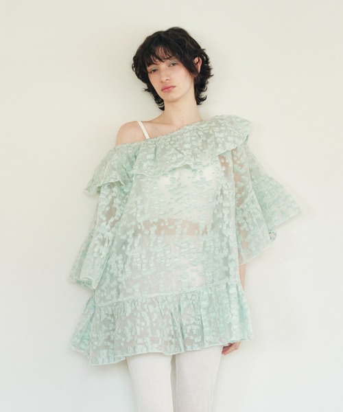 HONEY MI HONEY(ハニーミーハニー)の「flower organdie frill tunic(チュニック・レディース・ミント/ピンク/ホワイト/ブラック・FREE)」の5枚目の写真