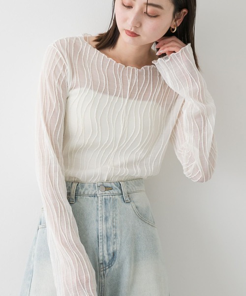 SENSE OF PLACE by URBAN RESEARCH（センスオブプレイスバイアーバンリサーチ）の「ウェーブジャガードトップ（Tシャツ/カットソー・レディース・アイボリー/ブラック/イエロー・ONE）」の2枚目の写真