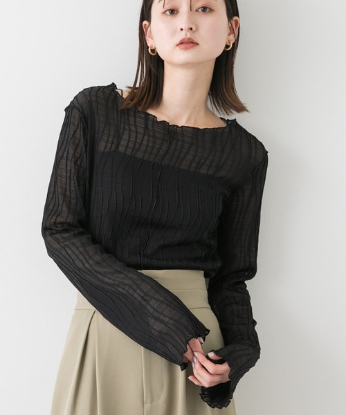 SENSE OF PLACE by URBAN RESEARCH（センスオブプレイスバイアーバンリサーチ）の「ウェーブジャガードトップ（Tシャツ/カットソー・レディース・アイボリー/ブラック/イエロー・ONE）」の3枚目の写真