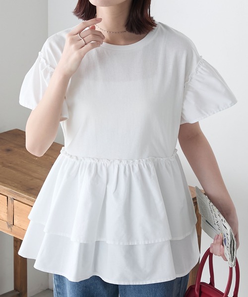 BONLECILL(ボンルシール)の「フリル切替ペプラムTEE(Tシャツ/カットソー・レディース・アイボリー/ブラック/ブルー/ベージュ・FREE)」の5枚目の写真