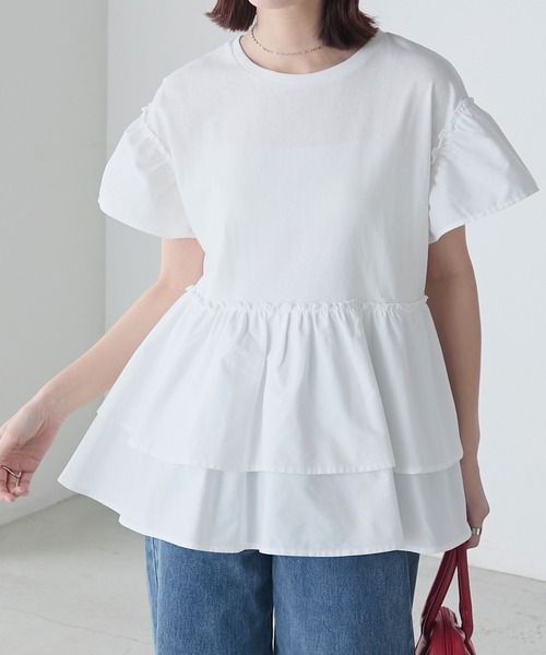 BONLECILL(ボンルシール)の「フリル切替ペプラムTEE(Tシャツ/カットソー・レディース・アイボリー/ブラック/ブルー/ベージュ・FREE)」の6枚目の写真