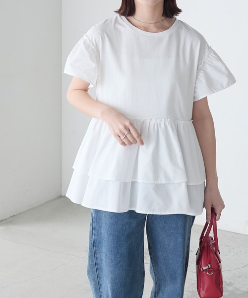 BONLECILL(ボンルシール)の「フリル切替ペプラムTEE(Tシャツ/カットソー・レディース・アイボリー/ブラック/ブルー/ベージュ・FREE)」の7枚目の写真
