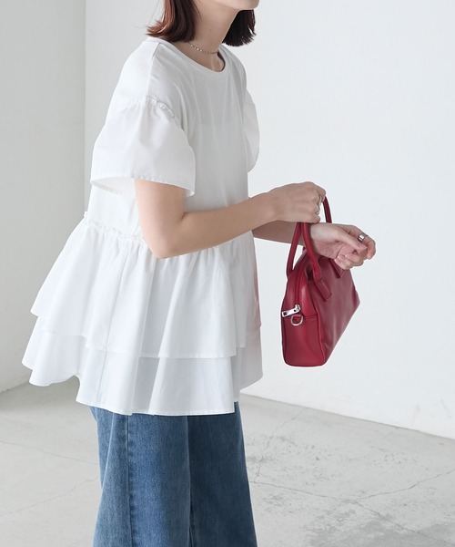 BONLECILL(ボンルシール)の「フリル切替ペプラムTEE(Tシャツ/カットソー・レディース・アイボリー/ブラック/ブルー/ベージュ・FREE)」の8枚目の写真
