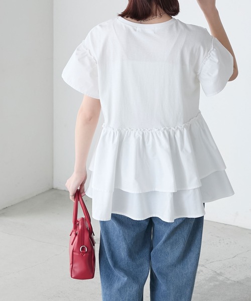BONLECILL(ボンルシール)の「フリル切替ペプラムTEE(Tシャツ/カットソー・レディース・アイボリー/ブラック/ブルー/ベージュ・FREE)」の9枚目の写真
