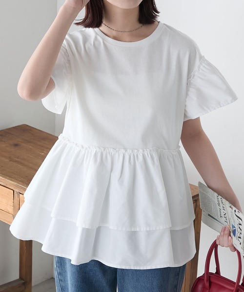 BONLECILL(ボンルシール)の「フリル切替ペプラムTEE(Tシャツ/カットソー・レディース・アイボリー/ブラック/ブルー/ベージュ・FREE)」の12枚目の写真