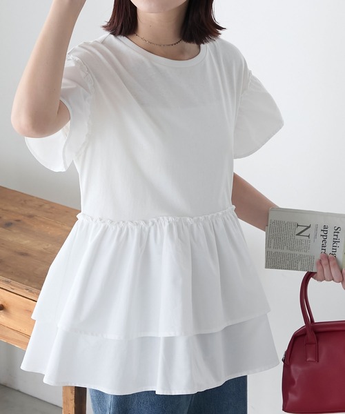 BONLECILL(ボンルシール)の「フリル切替ペプラムTEE(Tシャツ/カットソー・レディース・アイボリー/ブラック/ブルー/ベージュ・FREE)」の13枚目の写真